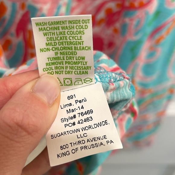 Lilly Pulitzer Scoop V-Neck Long Sleeve 100% Cotton Dress Large Light Blue Pink - Picture 6 of 7